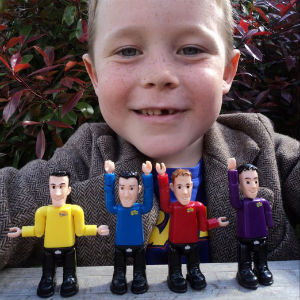 Jack with The Wiggles action figures when he launched his Meet the Wiggles drawing competition