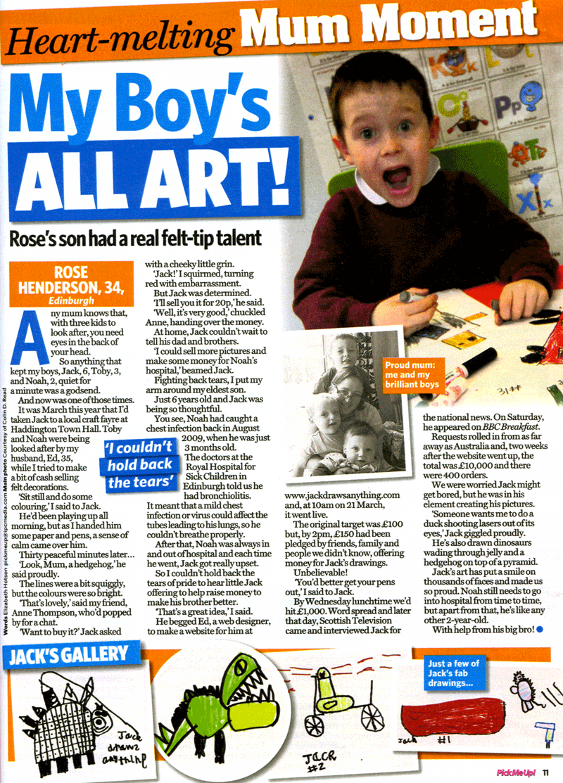 Heart-melting Mum Moment–My Boy’s ALL ART (Rose’s story in Pick Me Up magazine)