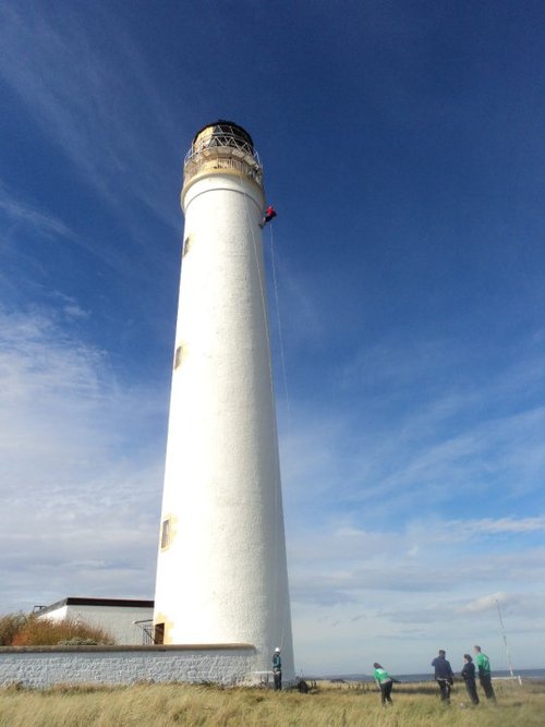Jack’s Dad abseiling down Barns Ness Lighthouse for baby Ava