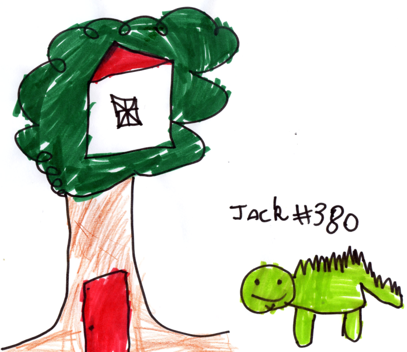 House with a tree & a dinosaur for Chris Stevens (via Allison Connelly)