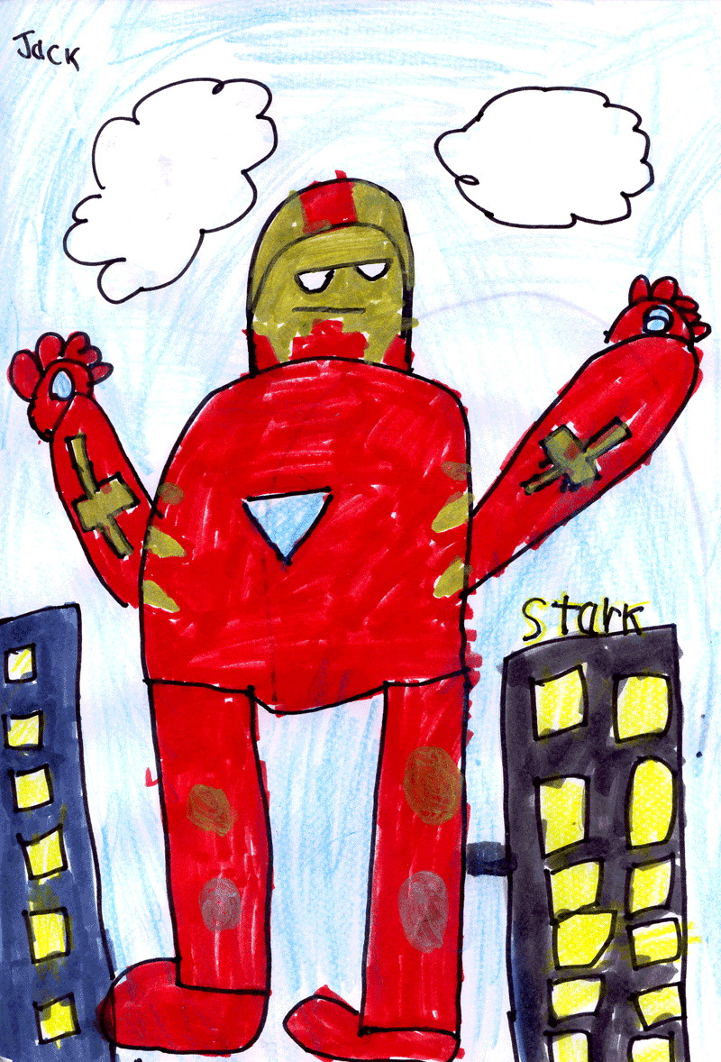 superhero kid drawing