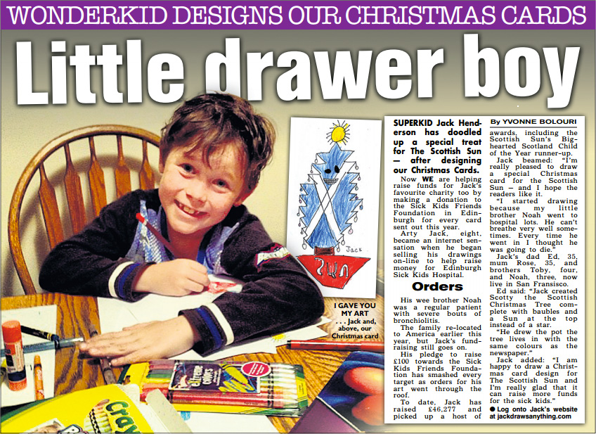 Jack doodles up Christmas Card design for the Scottish Sun