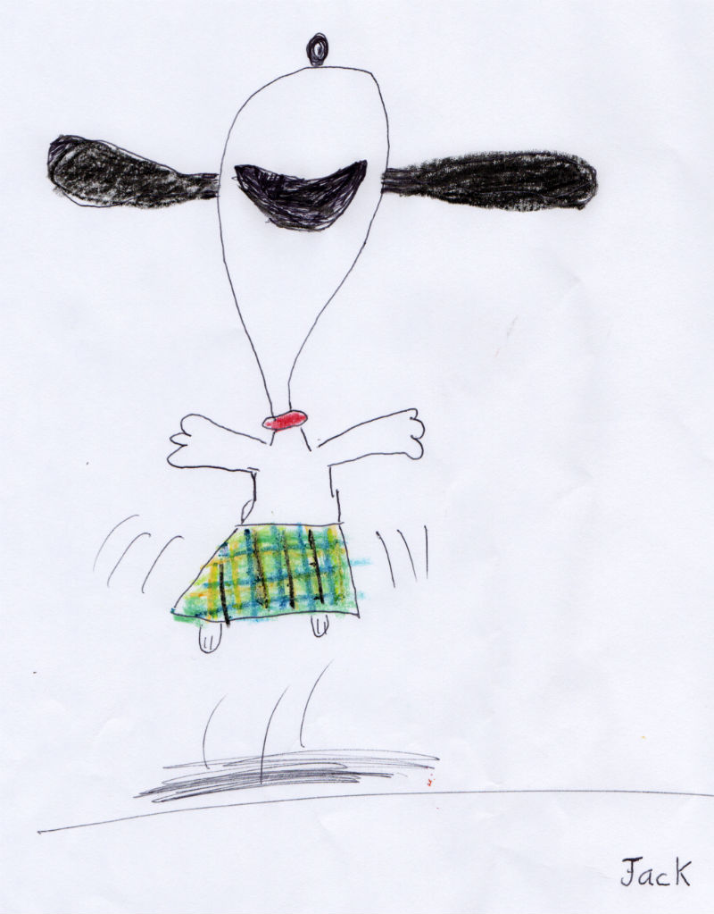 Dancing Scottish Snoopy wearing a Henderson tartan kilt for Charles M. Schulz (creator of Peanuts) by Jack Henderson