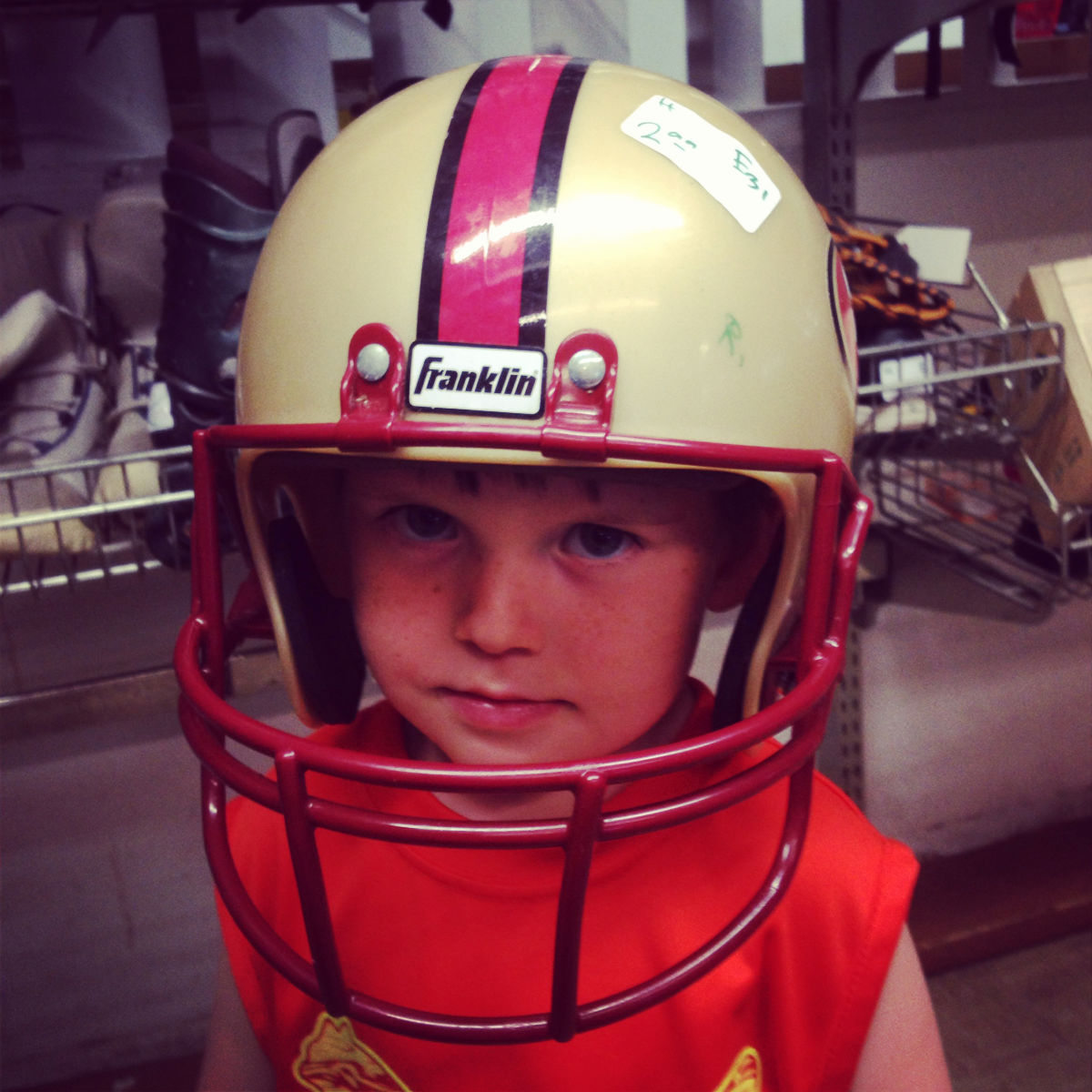 We bought Noah a San Francisco 49ers helmet as a little treat for getting out of hospital