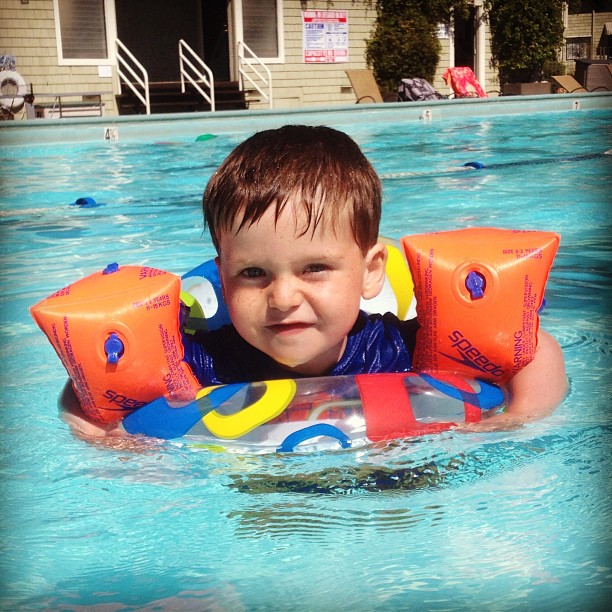 Noah at the swimming pool (not the time mentioned in the post)